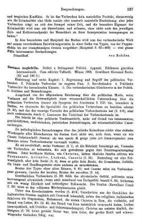 537-538, Gaetano Angiolella, Delitti e Delinquenti Politici. Appuniti, 1903
