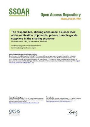 The responsible, sharing consumer: a closer look at the motivation of potential private durable goods’ suppliers in the sharing economy