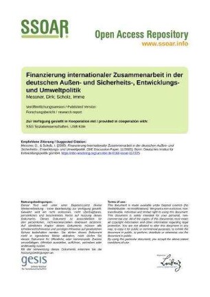 Finanzierung internationaler Zusammenarbeit in der deutschen Außen- und Sicherheits-, Entwicklungs- und Umweltpolitik