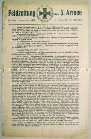Nachrichtenblatt der 5. Armee mit Kurzmeldungen von verschiedenen Kriegsschauplätzen
