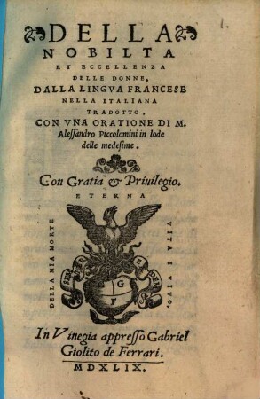 Della Nobiltà et eccelenza della donne