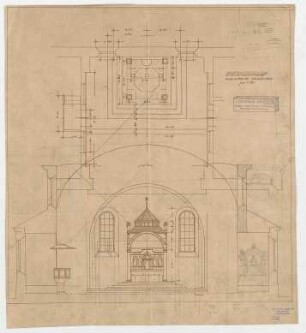 Thiersch, Friedrich von; Aschaffenburg; Kapuzinerkirche, Erweiterung - Hochaltar (Grundriss, Ansicht)