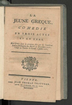 La Jeune Greque : Comedie En Trois Actes Et en Vers