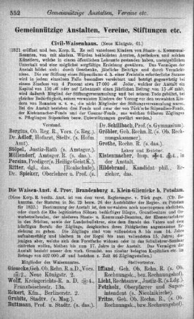Gemeinnützige Anstalten, Vereine, Stiftungen etc.