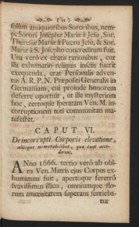 Caput VI. De incorrupti Corporis elevatione, ...
