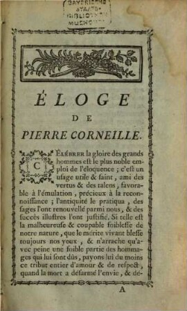 Éloge de Pierre Corneille : Qui au jugement de l'Académie des Sciences ... de Rouen, a remporté le prix d'Éloquence donné en 1768, par le duc de Harcourt