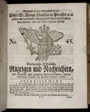 No. 45. Montags, den 8ten November, 1756.