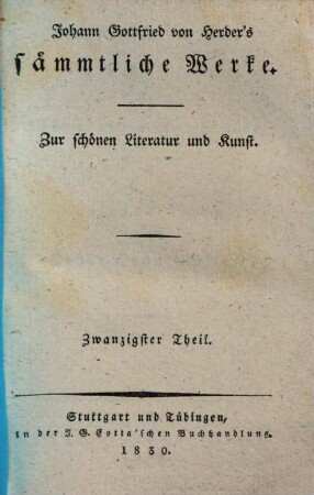 Johann Gottfried von Herder's Nachlese zur schönen Literatur und Kunst