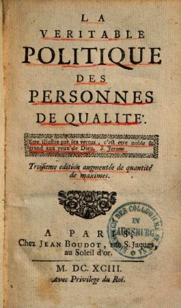 La Véritable politique des Personnes de Qualité