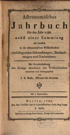 Astronomisches Jahrbuch. 1788, 1788 (1785)