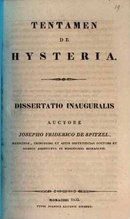 Tentamen de hysteria : dissertatio inauguralis