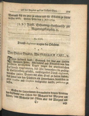 No. XXII. Dienst-Reglement wegen der Pächter