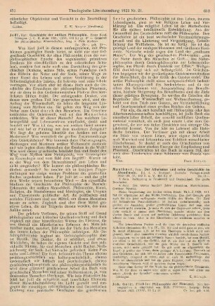 452-453 [Rezension] Fichte, Johann Gottlieb, Philosophie der Maurerei. Neu hrsg. u. eingel. von Wilhelm Flitner