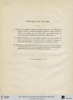 Contenu du volume