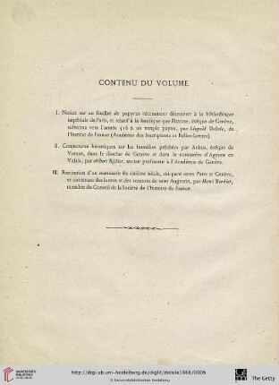 Contenu du volume