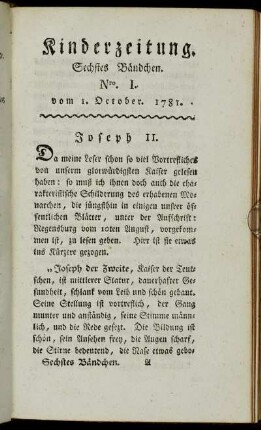 Nro. I. vom 1. October 1781