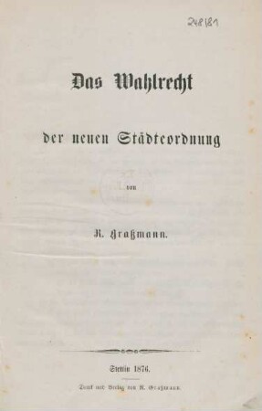 Das Wahlrecht der neuen Städteordnung