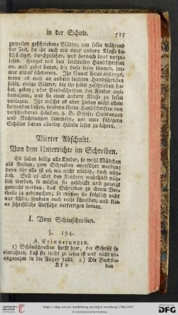 Vierter Abschnitt: Von dem Unterrichte im Schreiben