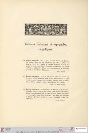 Faïences italiennes et espagnoles (Majoliques) (Nr. 136 - 235)