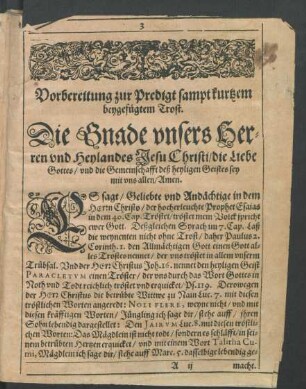 Vorbereitung zur Predigt sampt kurzem beygefügten Trost.