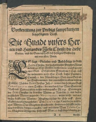 Vorbereitung zur Predigt sampt kurzem beygefügten Trost.