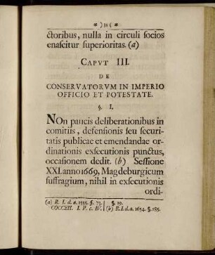 Caput III. De Conservatorum in Imperio Officio et Potestate.
