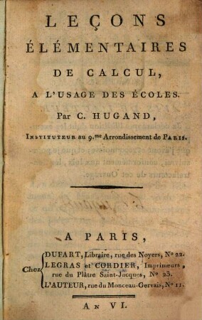 Leçons élémentaires de Calcul