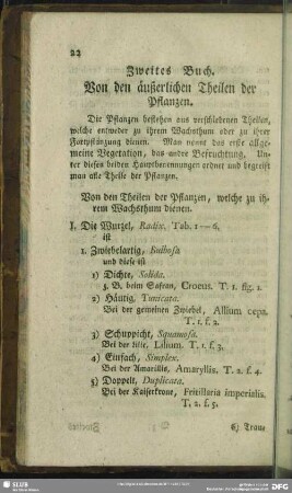 Zweites Buch. Von den äußerlichen Theilen der Pflanzen