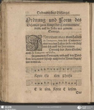 Ordnung und Form des Gesangs zum Ampt der Communion, beyde auff die Festa, und gemeine Sontage