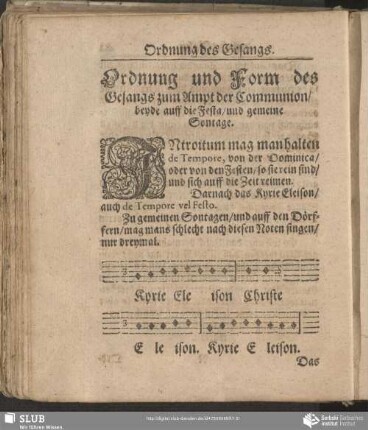 Ordnung und Form des Gesangs zum Ampt der Communion, beyde auff die Festa, und gemeine Sontage