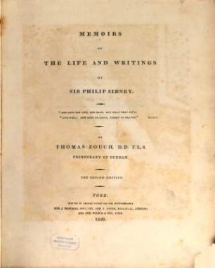 Memoirs of the life and writings of Sir Philip Sidney