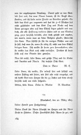 134 Wandsbeck, den 20. März 1805.