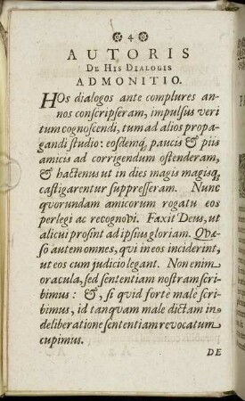 Autoris De His Dialogis Admonitio.