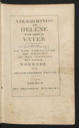 Vermaechtniss An Helene Von Ihrem Vater