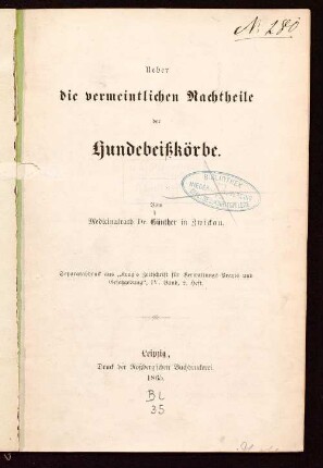 Ueber die vermeintlichen Nachtheile der Hundebeißkörbe