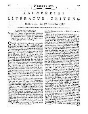 [Sammelrezension zweier englischsprachiger Rezensionszeitschriften] Rezensiert werden: 1. The monthly review. [June 1787]. London [1787] 2. The Critical review. [June 1787]. [London] [1787]