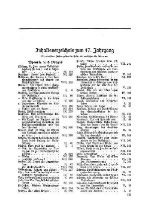 Inhaltsverzeichnis zum 47. Jahrgang