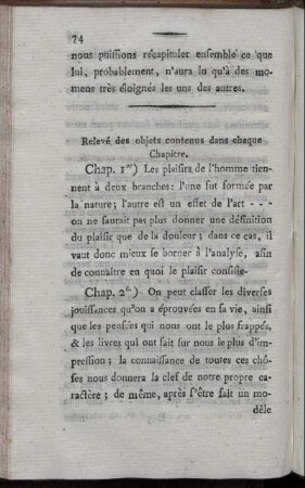 Relevé des objets contenus dans chaque Chapitre. - Conclusion.