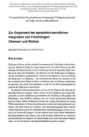 Zur Gegenwart der sprachlich-beruflichen Integration von Flüchtlingen: Chancen und Risiken