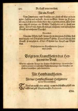 Volgt von Kranckheiten des Hertzen und der Brust.