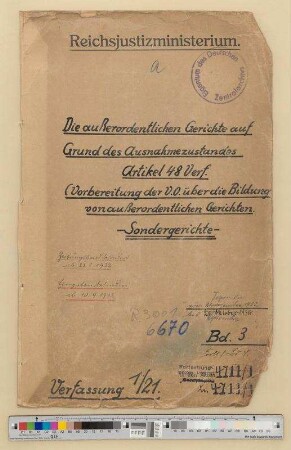 Vorbereitung der VO über die Bildung von Sondergerichten: Bd. 4