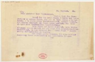 Brief an Lothar Windsperger : 22.09.1920