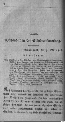 162. Sitzung, Stuttgart, 9.10.1816