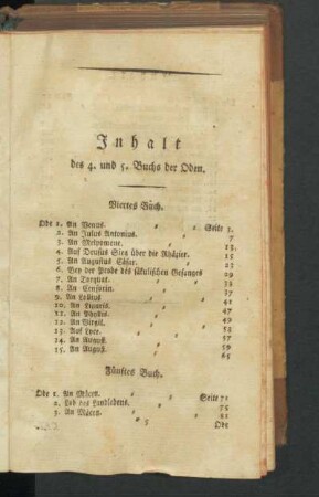 Inhalt des 4. und 5. Buchs der Oden