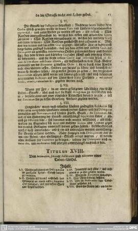 Titulus XVIII. Von Intimation, solenner Publication und Execution einer Todes-Urthel