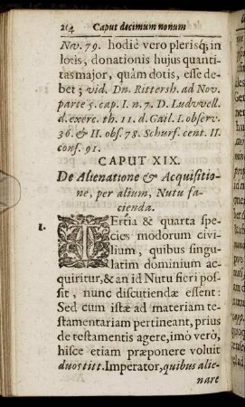 Caput XIX. De Alienatione & Acquisitione, per alium, Nutu facienda.