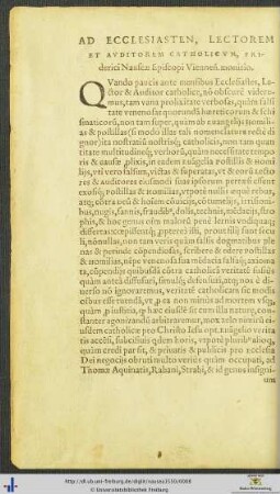 Ad Ecclesiasten, Lectorem Et Auditorem Catholicum Friderici Nauseæ monitio