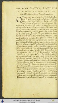 Ad Ecclesiasten, Lectorem Et Auditorem Catholicum Friderici Nauseæ monitio