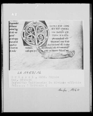 Ms 9735-36, Rupertus Tuitiensis: De divines officiis, Initiale Q