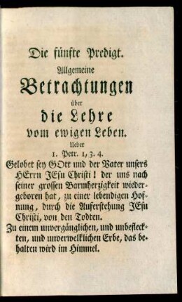 Die fünfte Predigt. Allgemeine Betrachtungen über die Lehre vom ewigen Leben